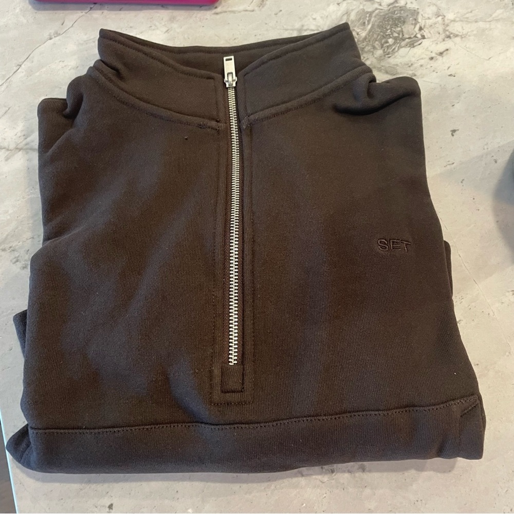 NWT Set Active Heavyweight Sweats Half Zip in Espresso Size Small Oversized $148 - Picture 7 of 7